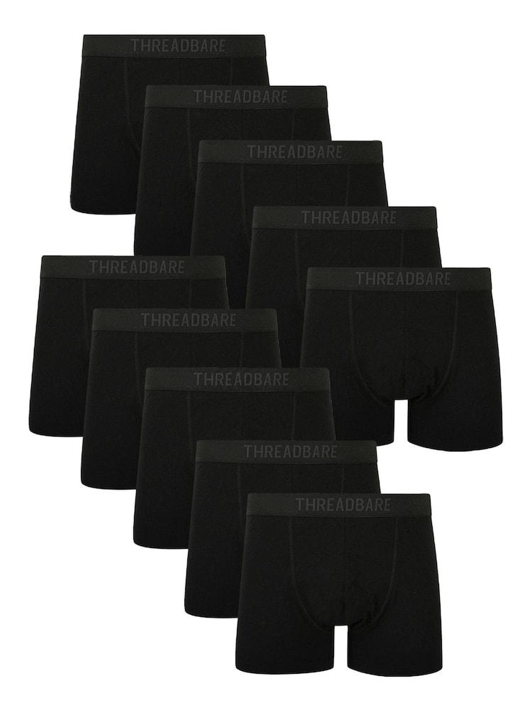 Zwart - Threadbare Black Hipster Boxers 10 Pack - Image 1 of 2