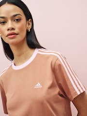 adidas Brown Essentials 3-Stripes 100% Cotton T-Shirt - Image 4 of 5