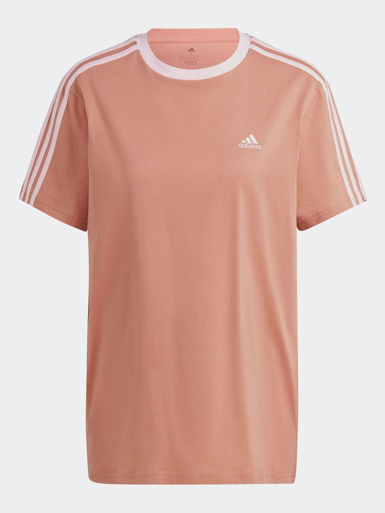 adidas Brown Essentials 3-Stripes 100% Cotton T-Shirt - Image 5 of 5
