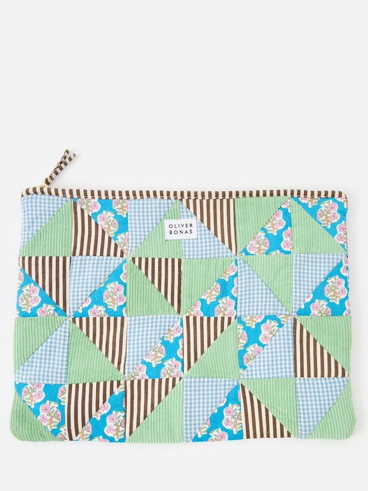 Oliver Bonas Blue Emily Green & Blue Patchwork Corduroy Laptop Case - Image 1 of 4 Oliver Bonas Blue Emily Green & Blue Patchwork Corduroy Laptop Case - Image 1 of 4