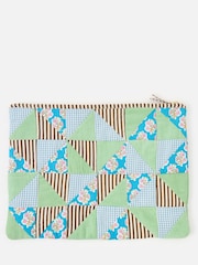 Oliver Bonas Blue Emily Green & Blue Patchwork Corduroy Laptop Case - Image 2 of 4
