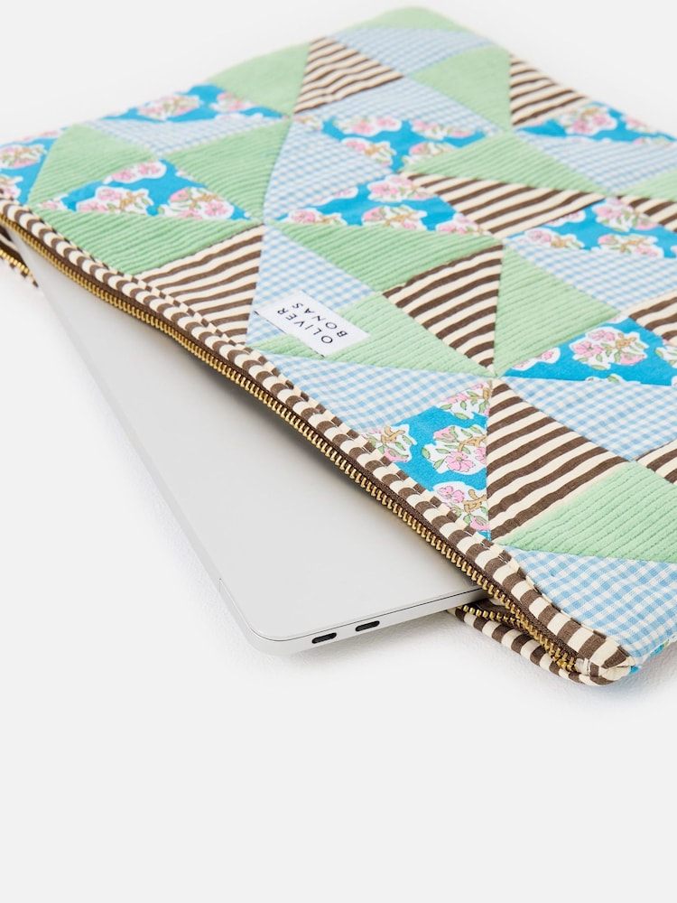 Oliver Bonas Blue Emily Green & Blue Patchwork Corduroy Laptop Case - Image 4 of 4 Oliver Bonas Blue Emily Green & Blue Patchwork Corduroy Laptop Case - Image 4 of 4