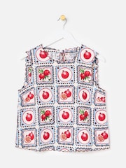 Oliver Bonas Blue Blue Pomegranate Print Sleeveless Scalloped Top - Image 3 of 7