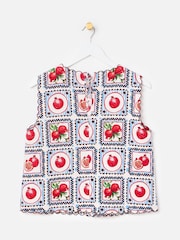 Oliver Bonas Blue Blue Pomegranate Print Sleeveless Scalloped Top - Image 4 of 7