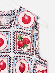 Oliver Bonas Blue Blue Pomegranate Print Sleeveless Scalloped Top - Image 6 of 7