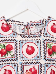 Oliver Bonas Blue Blue Pomegranate Print Sleeveless Scalloped Top - Image 7 of 7