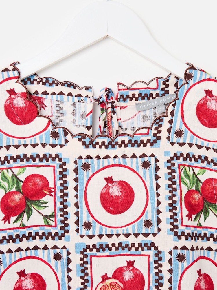 Oliver Bonas Blue Blue Pomegranate Print Sleeveless Scalloped Top - Image 7 of 7