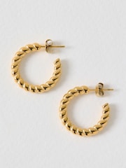 Oliver Bonas Gold Faith Gold Tone Waterproof Curved Edge Hoop Earrings - Image 1 of 2