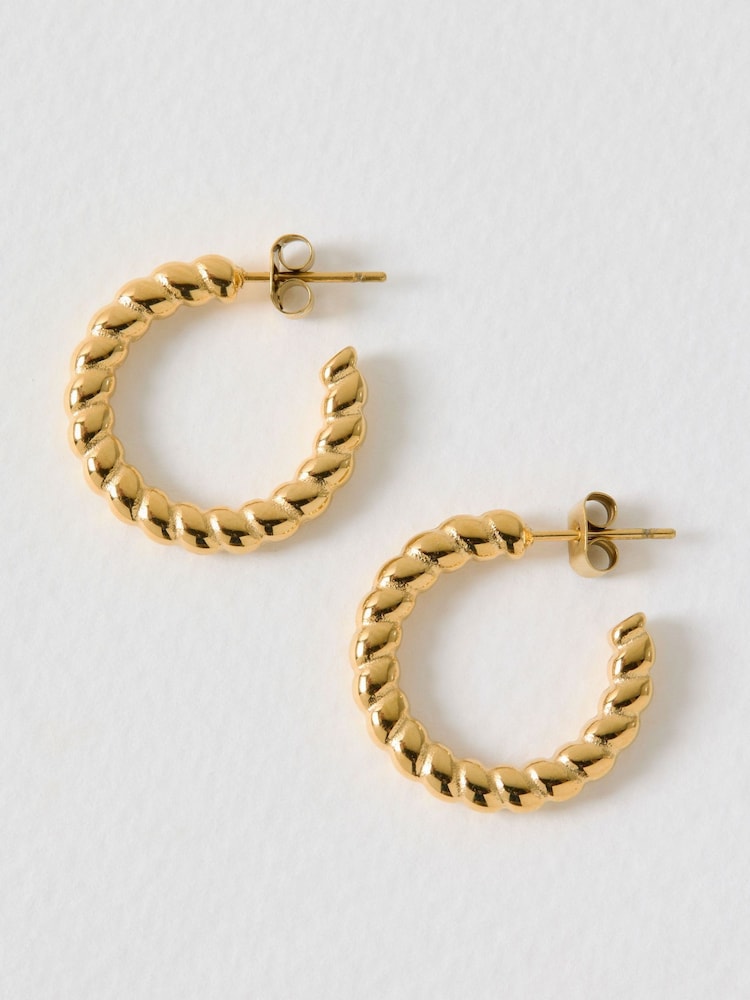 Oliver Bonas Gold Faith Gold Tone Waterproof Curved Edge Hoop Earrings - Image 1 of 2