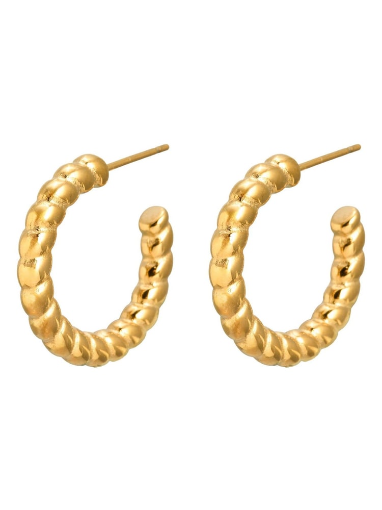 Oliver Bonas Gold Faith Gold Tone Waterproof Curved Edge Hoop Earrings - Image 2 of 2