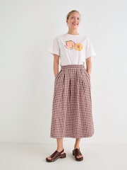 Oliver Bonas Pink Pink & Brown Gingham Elasticated Waist Midi Skirt - Image 1 of 7
