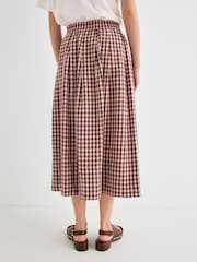 Oliver Bonas Pink Pink & Brown Gingham Elasticated Waist Midi Skirt - Image 2 of 7