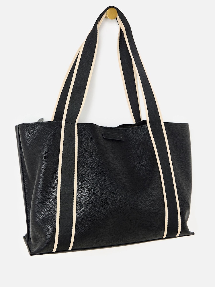 Oliver Bonas Black Emma Monochrome Strap Black Tote Bag - Image 1 of 7 Oliver Bonas Black Emma Monochrome Strap Black Tote Bag - Image 1 of 7