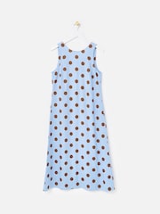 Oliver Bonas Light Blue & Brown Polka Dot Sleeveless Midi Dress - Image 1 of 5