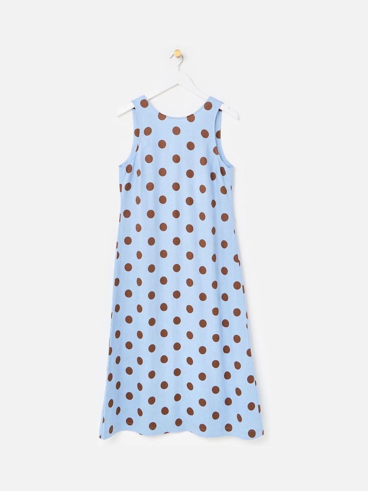 Oliver Bonas Light Blue & Brown Polka Dot Sleeveless Midi Dress - Image 1 of 5 Oliver Bonas Light Blue & Brown Polka Dot Sleeveless Midi Dress - Image 1 of 5