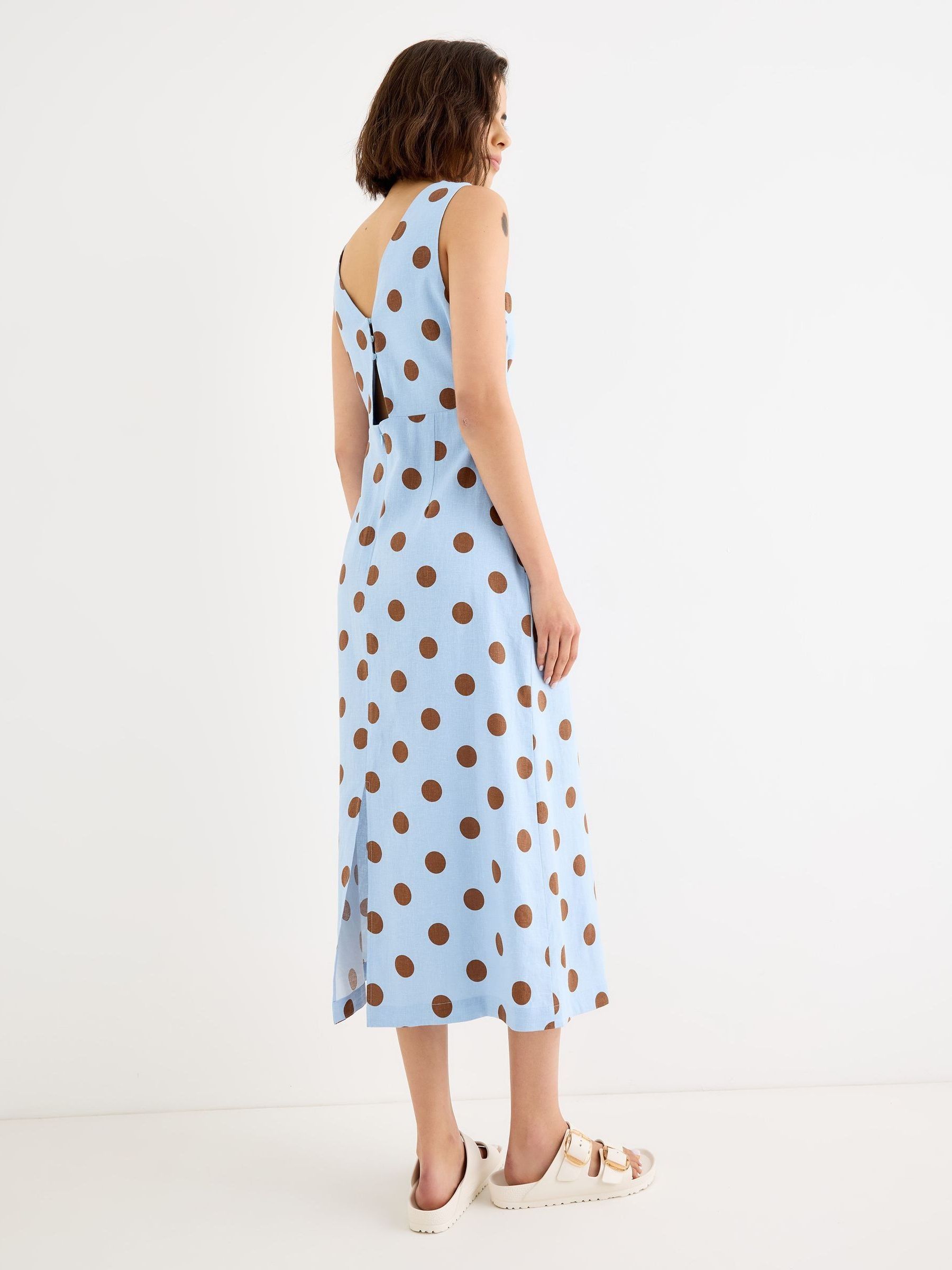 Buy Oliver Bonas Light Blue & Brown Polka Dot Sleeveless Midi
