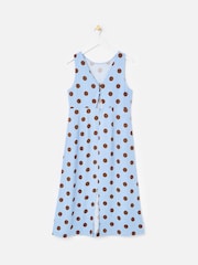 Oliver Bonas Light Blue & Brown Polka Dot Sleeveless Midi Dress - Image 2 of 5