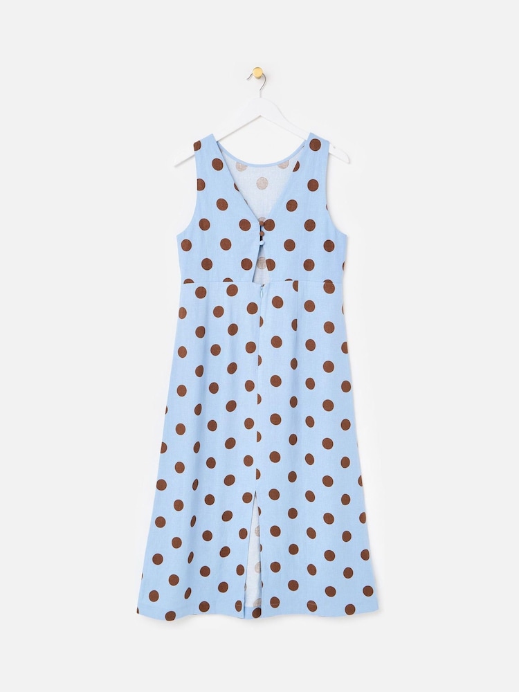 Oliver Bonas Light Blue & Brown Polka Dot Sleeveless Midi Dress - Image 2 of 5 Oliver Bonas Light Blue & Brown Polka Dot Sleeveless Midi Dress - Image 2 of 5