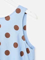 Oliver Bonas Light Blue & Brown Polka Dot Sleeveless Midi Dress - Image 4 of 5