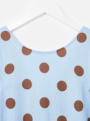 Oliver Bonas Light Blue & Brown Polka Dot Sleeveless Midi Dress - Image 5 of 5