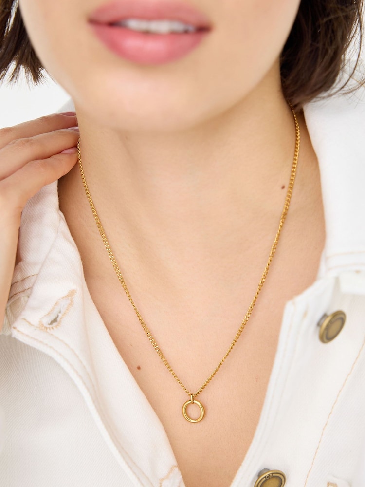 Oliver Bonas Gold Eden Gold Tone Waterproof Circle Pendant Necklace - Image 4 of 4