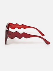 Oliver Bonas Red Berry Red Angled Wavy Arm Square Sunglasses - Image 3 of 5