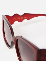 Oliver Bonas Red Berry Red Angled Wavy Arm Square Sunglasses - Image 4 of 5