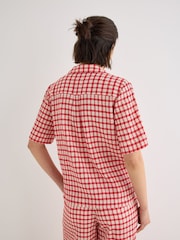 Oliver Bonas Red Red & Cream Gingham Pomegranate Short Sleeve Shirt - Image 2 of 7