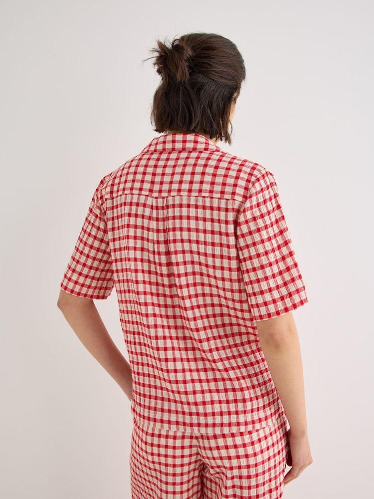 Oliver Bonas Red Red & Cream Gingham Pomegranate Short Sleeve Shirt - Image 2 of 7 Oliver Bonas Red Red & Cream Gingham Pomegranate Short Sleeve Shirt - Image 2 of 7