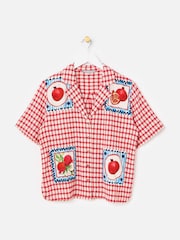 Oliver Bonas Red Red & Cream Gingham Pomegranate Short Sleeve Shirt - Image 3 of 7