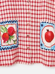 Oliver Bonas Red Red & Cream Gingham Pomegranate Short Sleeve Shirt - Image 5 of 7