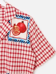 Oliver Bonas Red Red & Cream Gingham Pomegranate Short Sleeve Shirt - Image 6 of 7