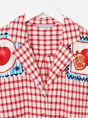 Oliver Bonas Red Red & Cream Gingham Pomegranate Short Sleeve Shirt - Image 7 of 7