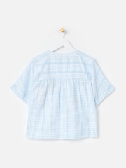 Oliver Bonas Blue Light Blue Gingham Embroidered Short Sleeve Shirt - Image 4 of 8