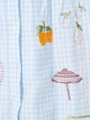 Oliver Bonas Blue Light Blue Gingham Embroidered Short Sleeve Shirt - Image 6 of 8
