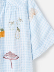 Oliver Bonas Blue Light Blue Gingham Embroidered Short Sleeve Shirt - Image 7 of 8