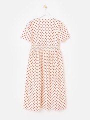 Oliver Bonas White Cream & Red Polka Dot V-Neck Midi Dress - Image 4 of 8