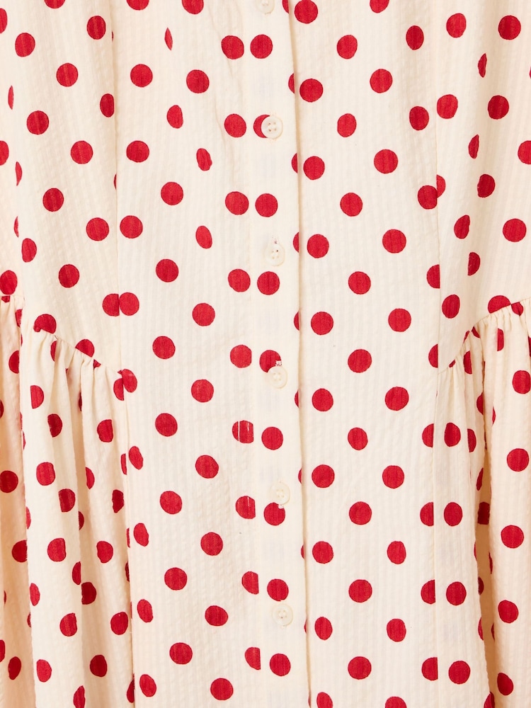 cream and red polka dot dress Polka Dot Button-Down Poplin A-Line Mini Dress CREAM/RED / Medium