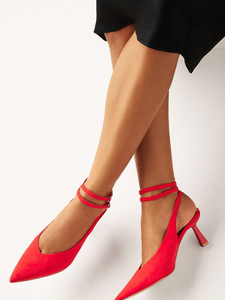 Red Forever Comfort® Double Buckle Jewel Slingback Heels - Image 1 of 6