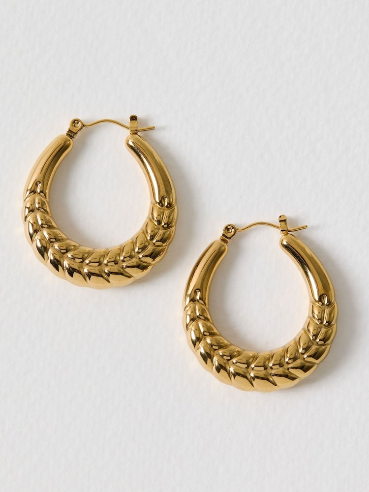 Oliver Bonas Gold Roxy Gold Tone Waterproof Textured Hoop Earrings - Image 1 of 3 Oliver Bonas Gold Roxy Gold Tone Waterproof Textured Hoop Earrings - Image 1 of 3