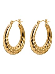 Oliver Bonas Gold Roxy Gold Tone Waterproof Textured Hoop Earrings - Image 2 of 3