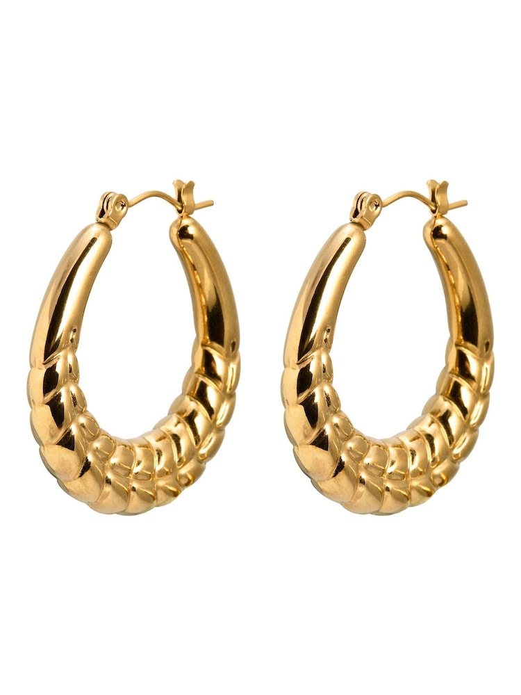 Oliver Bonas Gold Roxy Gold Tone Waterproof Textured Hoop Earrings - Image 2 of 3 Oliver Bonas Gold Roxy Gold Tone Waterproof Textured Hoop Earrings - Image 2 of 3