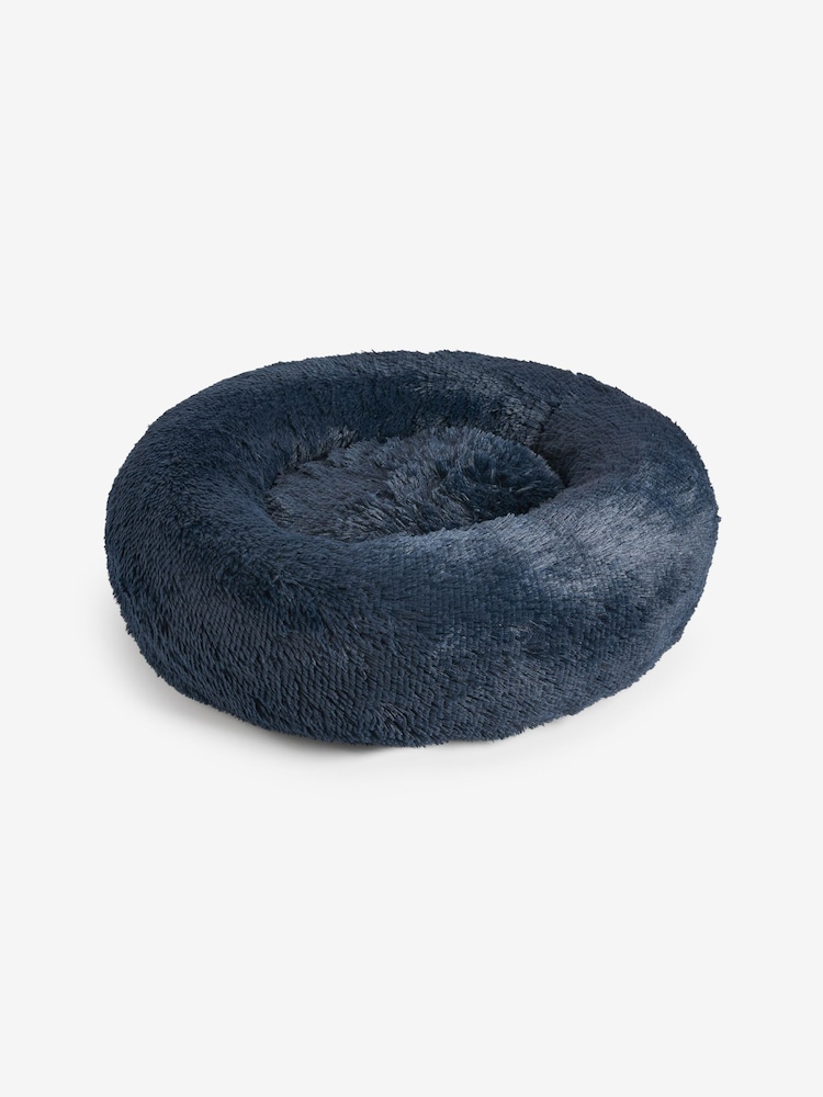 Navy Round Faux Fur Pet Bed - Image 1 of 2