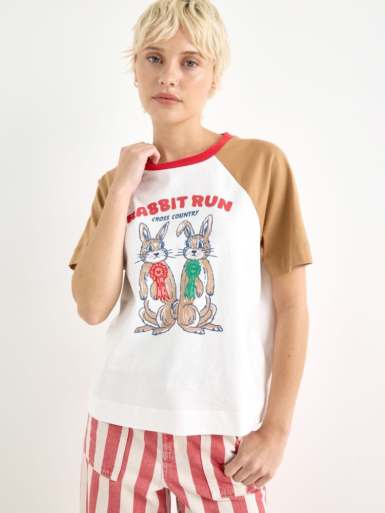 Oliver Bonas White & Brown Rabbit Run Graphic T-Shirt - Изображение 1 7