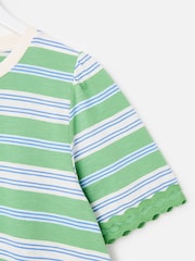 Oliver Bonas Green Green & Blue Striped Flutter Sleeve T-Shirt - Image 4 of 5
