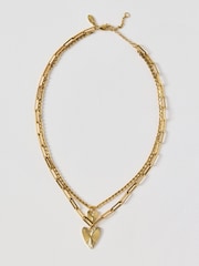 Oliver Bonas Gold Melony Gold Tone Waterproof Triple Row Etched Heart Pendant Necklace - Image 1 of 3