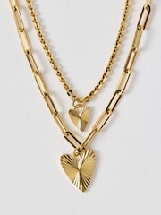 Oliver Bonas Gold Melony Gold Tone Waterproof Triple Row Etched Heart Pendant Necklace - Image 2 of 3