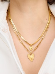 Oliver Bonas Gold Melony Gold Tone Waterproof Triple Row Etched Heart Pendant Necklace - Image 3 of 3