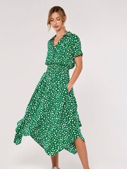 Apricot Green Painterly Dot Smocked Midi Dress - Image 1 of 4