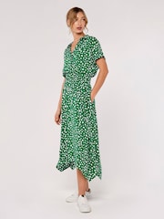 Apricot Green Painterly Dot Smocked Midi Dress - Image 2 of 4